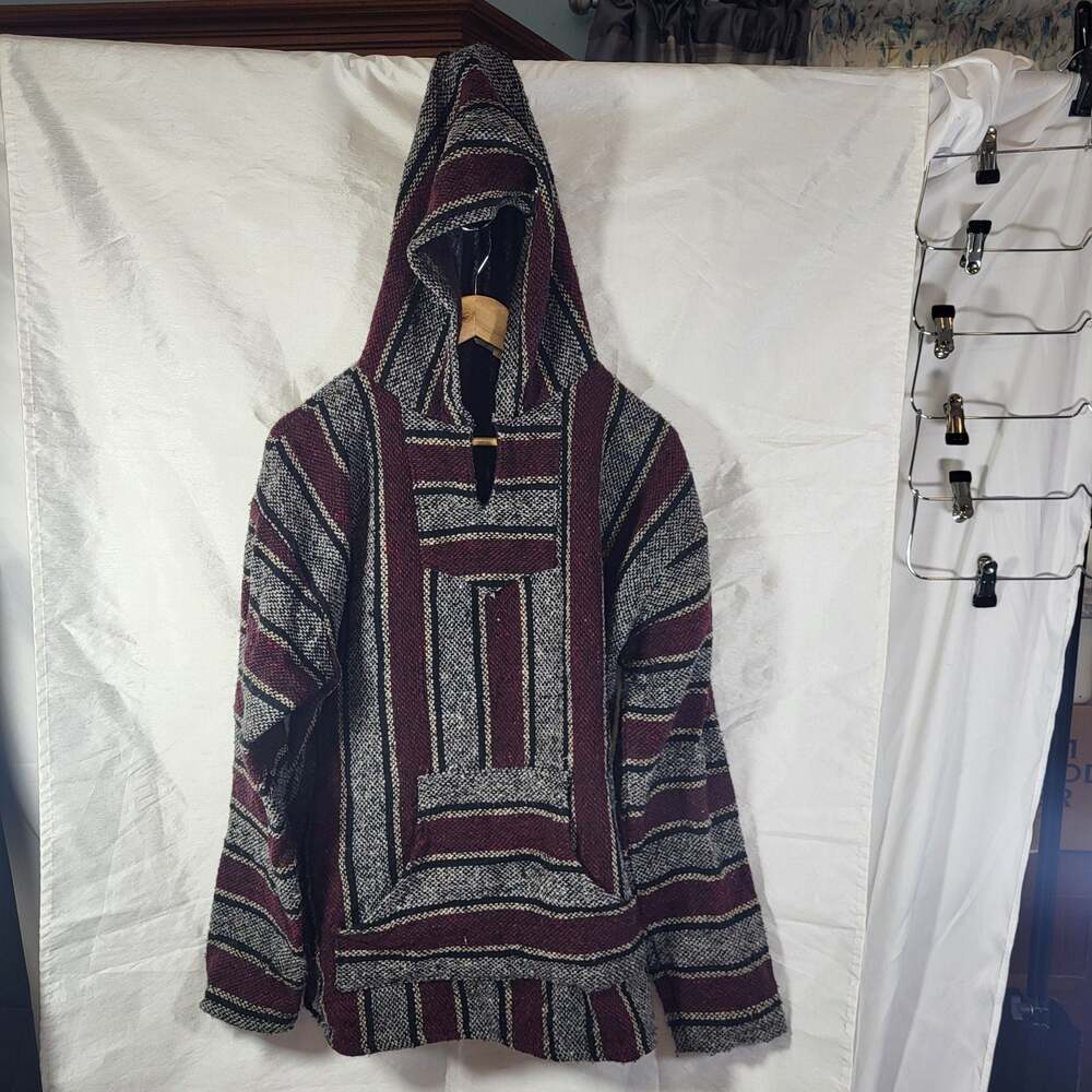 Frank's Textiles Mexican Baja Hoodie Drug Rug Maroon Grey XL